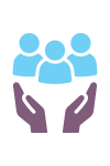 Graphic of open hands with 3 people icons above them